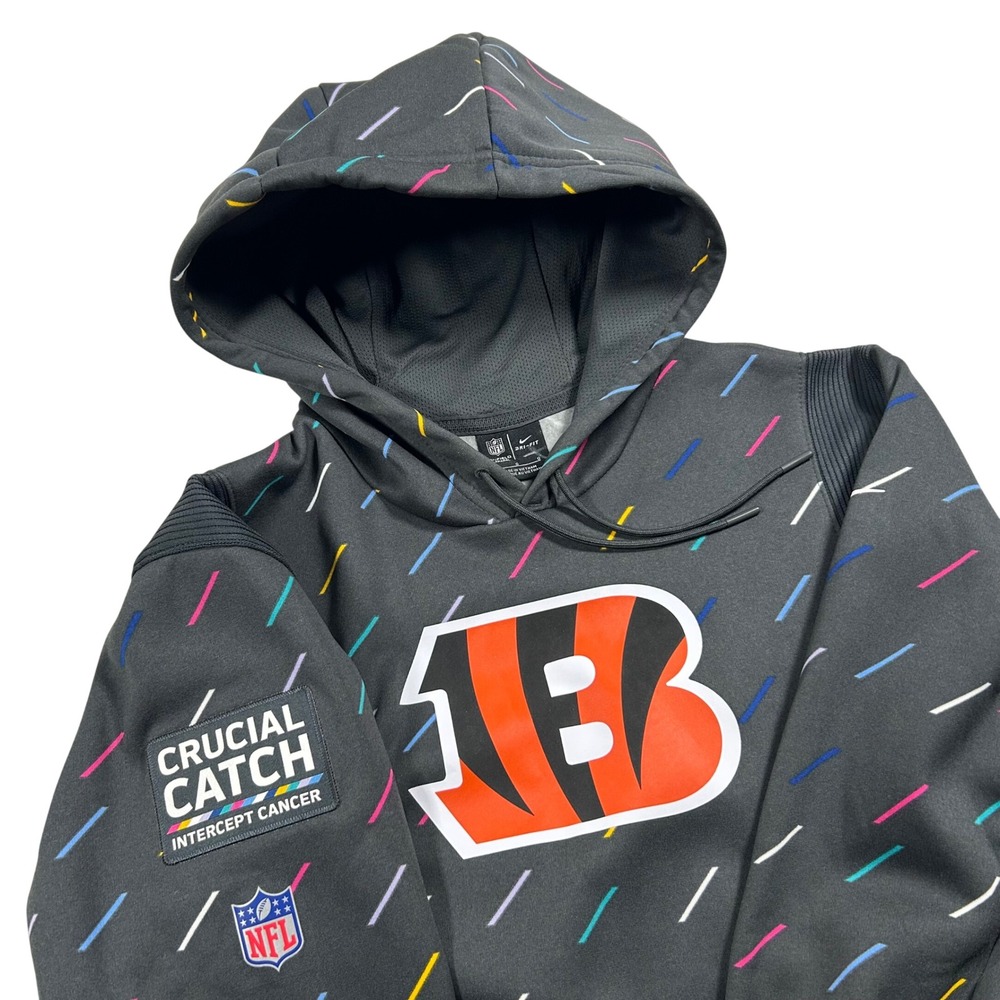 Nike Bengals Crucial Catch Hoodie Mens Large Black Intercept Cancer On-Field L